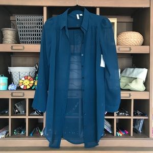 Frenchi Long Sheer Teal Blouse